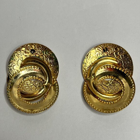 Western antique ornaments. Embossed double-loop metal embossed pin earrings - Picture 3 of 5